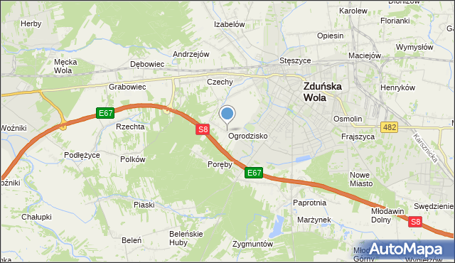 mapa Ogrodzisko, Ogrodzisko gmina Zduńska Wola na mapie Targeo